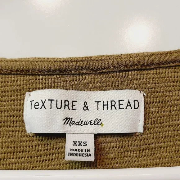 Madewell Shirt Texture Thread Olive Green Crop Top Tie Front Womens XXS - Picture 5 of 8